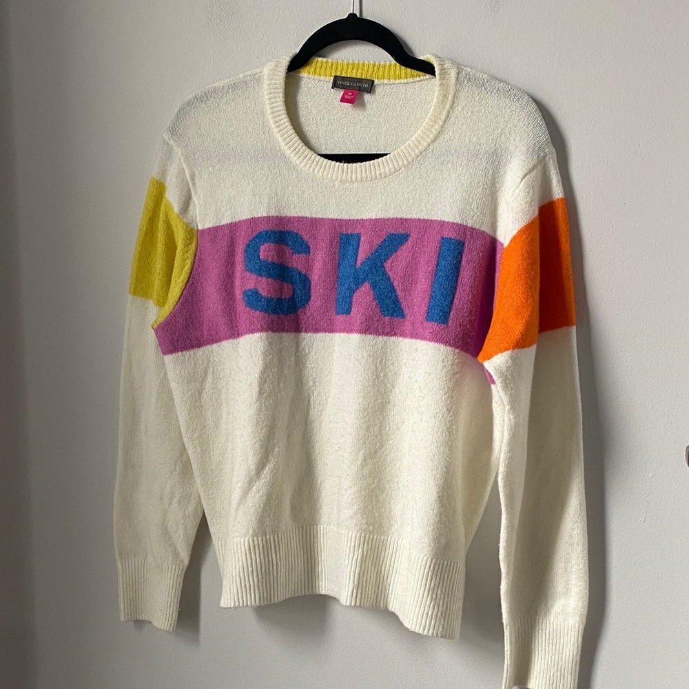 Vince Camuto SKI Cream Sweater with Pink, Yellow, and Orange Accents, size M